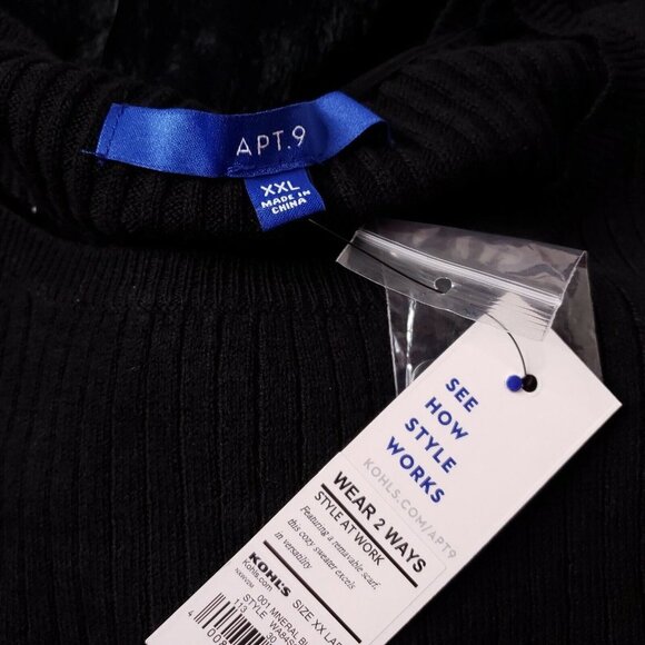 Apt. 9 Size XXL Asymmetrical Sweater Removable Plush Infinity Scarf Black Women - Picture 9 of 9